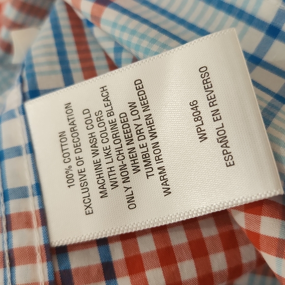 CLUB ROOM MENS BUTTON DOWN SHIRT  SIZE L RED, BLUE PLAID 100% COTTON - Picture 8 of 8
